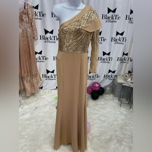 Gold Sequin Embellished One-Shoulder Gown